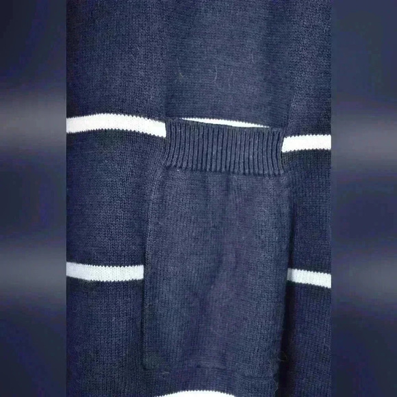 PARKE & RONEN Navy Blue Fontalina Striped Ribbed Knit Cotton Sweater Tee Medium - Picture 4 of 6